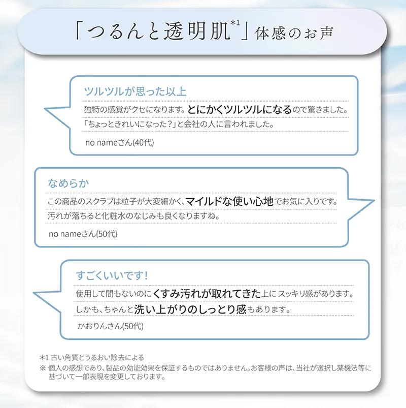 「つるんと透明肌」体感のお声