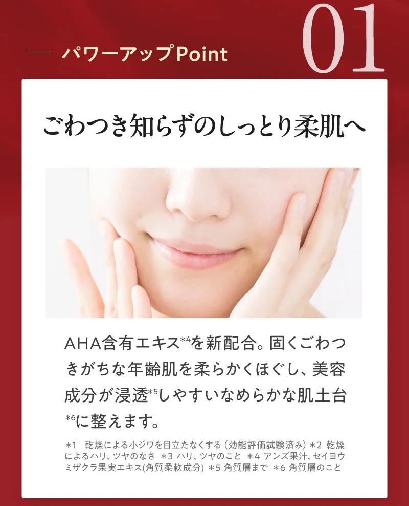 パワーアップPoint 01 ごわつき知らずのしっとり柔肌へ