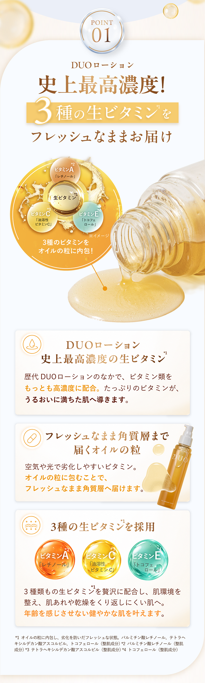 POINT01 DUOローション史上最高濃度！3種の生ビタミンをフレッシュなままお届け
