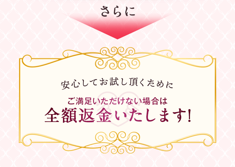安心してお試しいただくために、ご満足いただけない場合は全額返金いたします