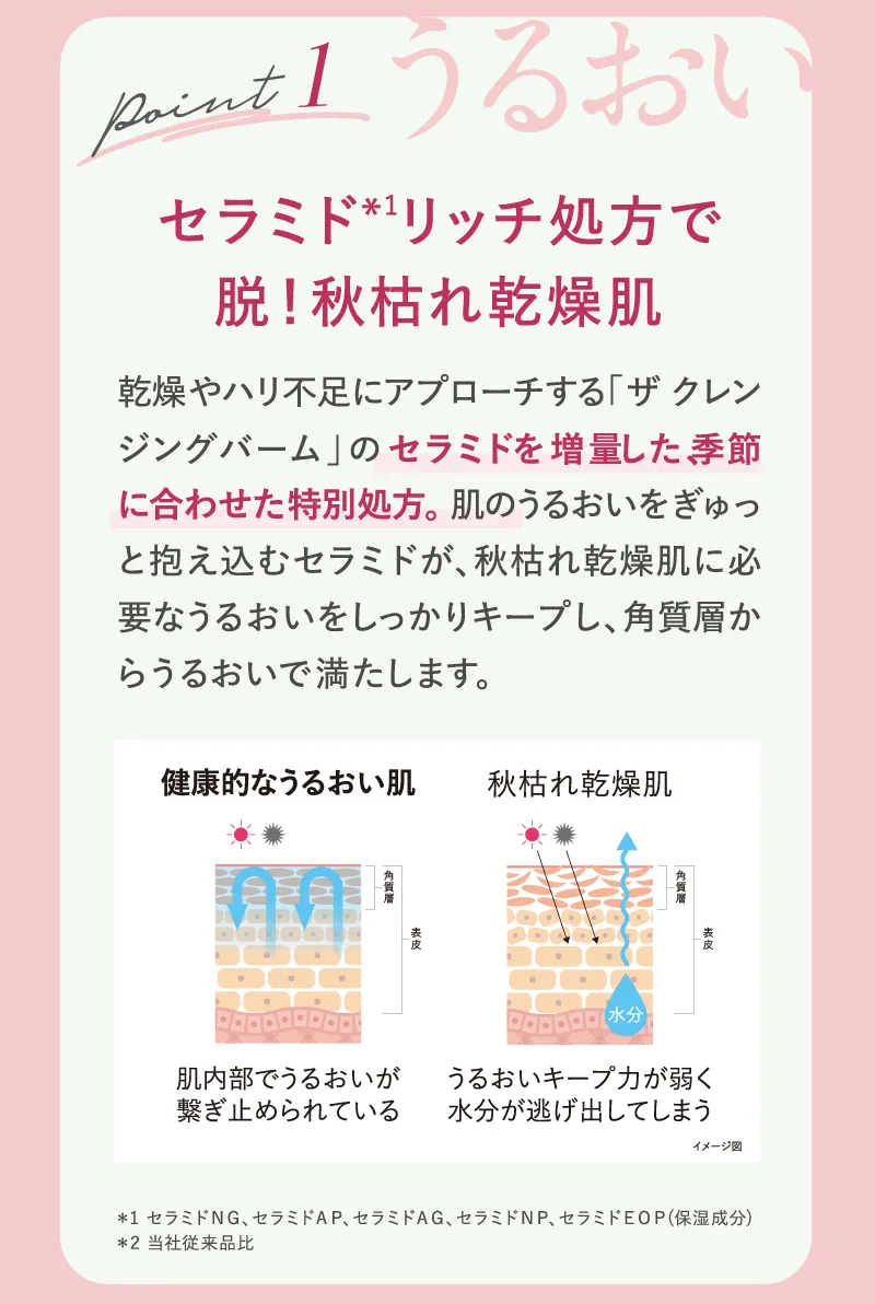 point1 うるおい。セラミドリッチ処方で脱!秋枯れ乾燥肌