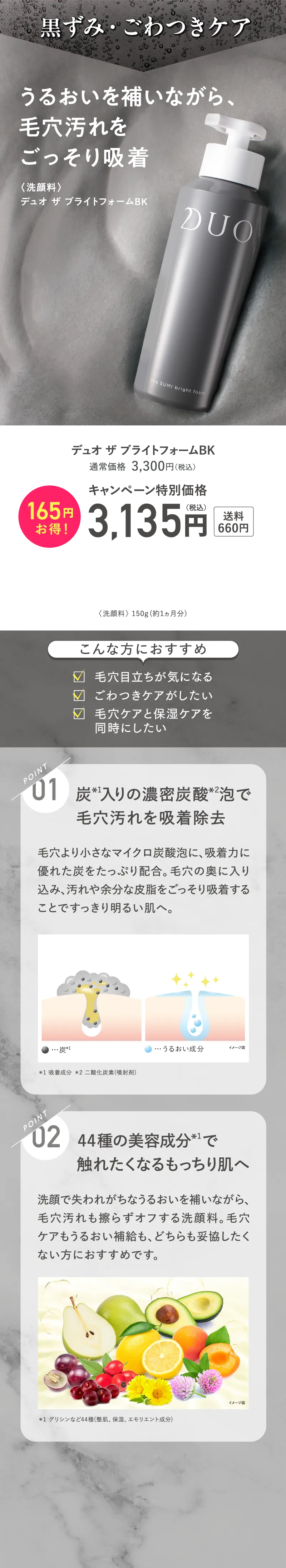 黒ずみ・ごわつきケア うるおいを補いながら、毛穴汚れをごっそり吸着 DUO(デュオ)「ザ ブライトフォームBK」