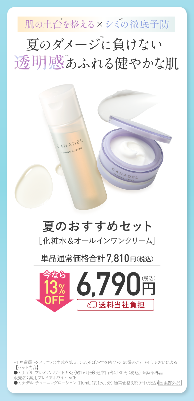 夏のおすすめセット(カナデル 薬用チューニングローション＆カナデル 薬用プレミアホワイト)