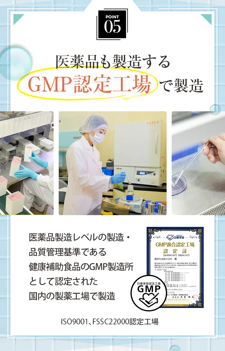 POINT5 医薬品も製造するGMP認定工場で製造